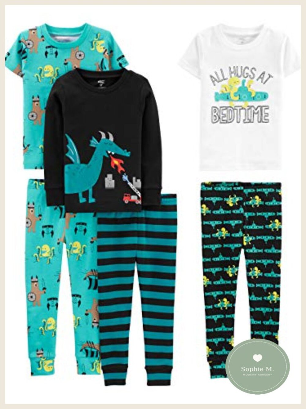 6-Piece Snug Fit Cotton Pajama Set for Kids, Boys' Sleepwear